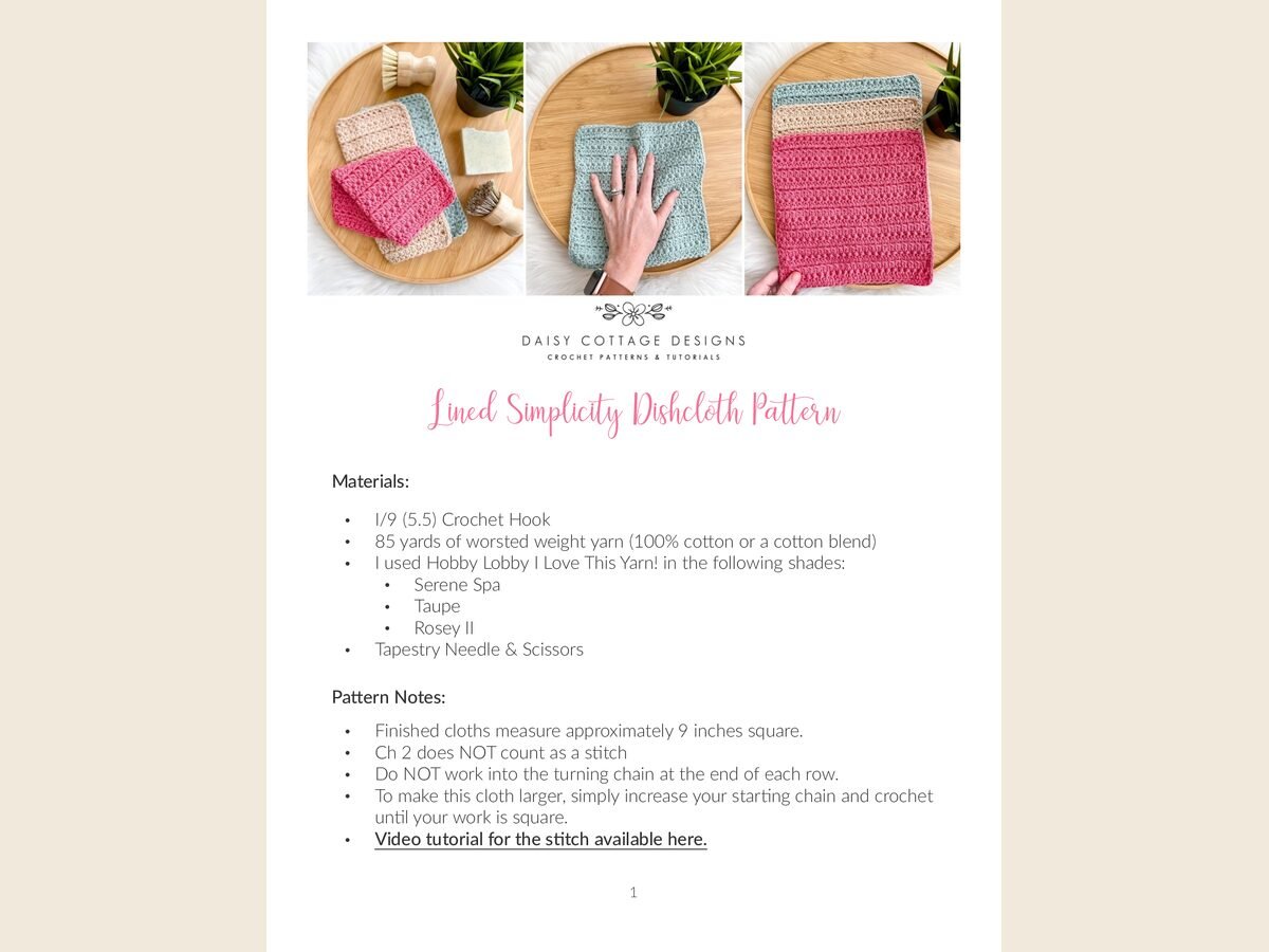 Lined Simplicity Dishcloth Pattern - DCD